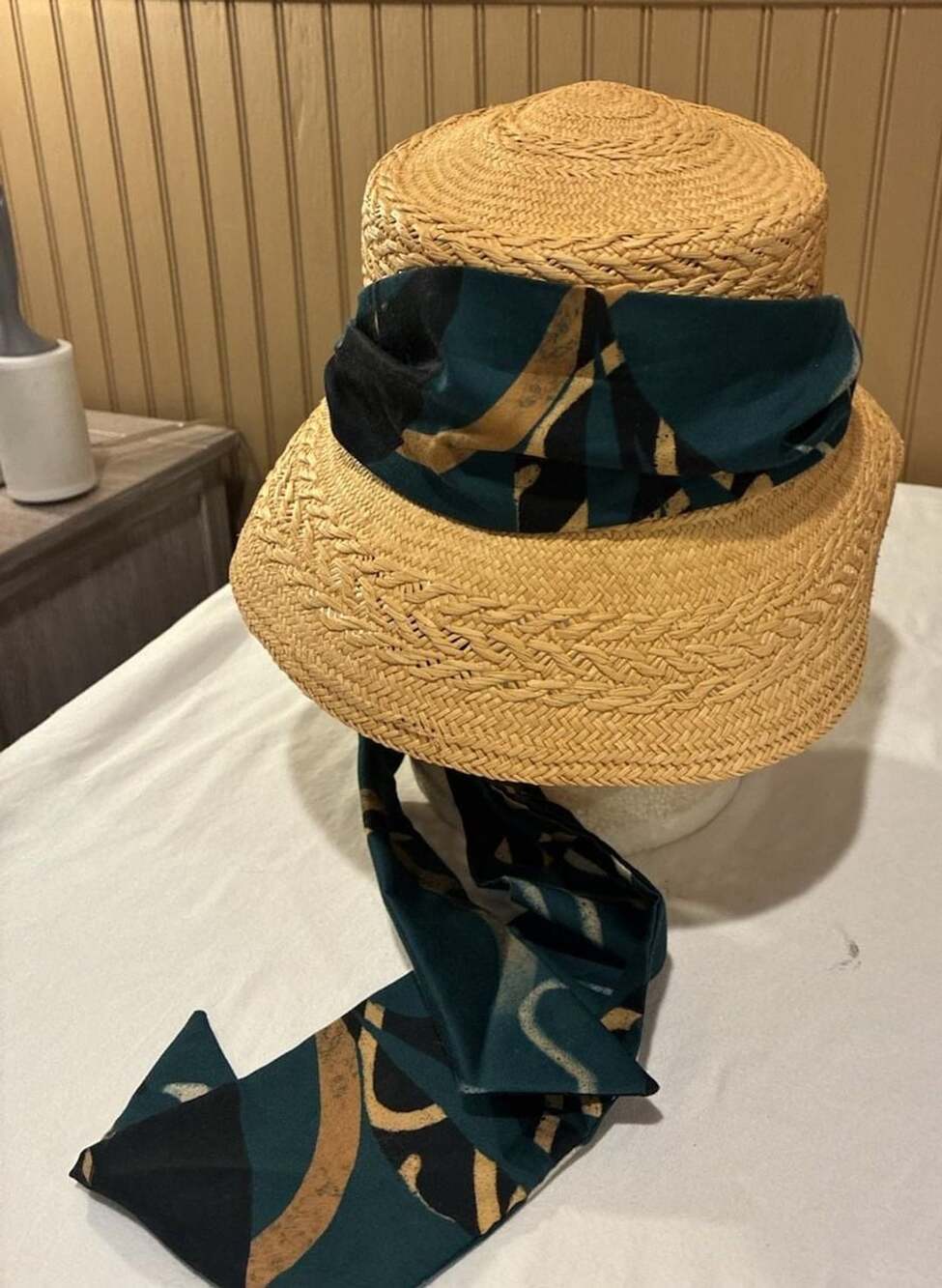 Sensi Studio Straw Sun Hat with Scarf Detail Natural Tan